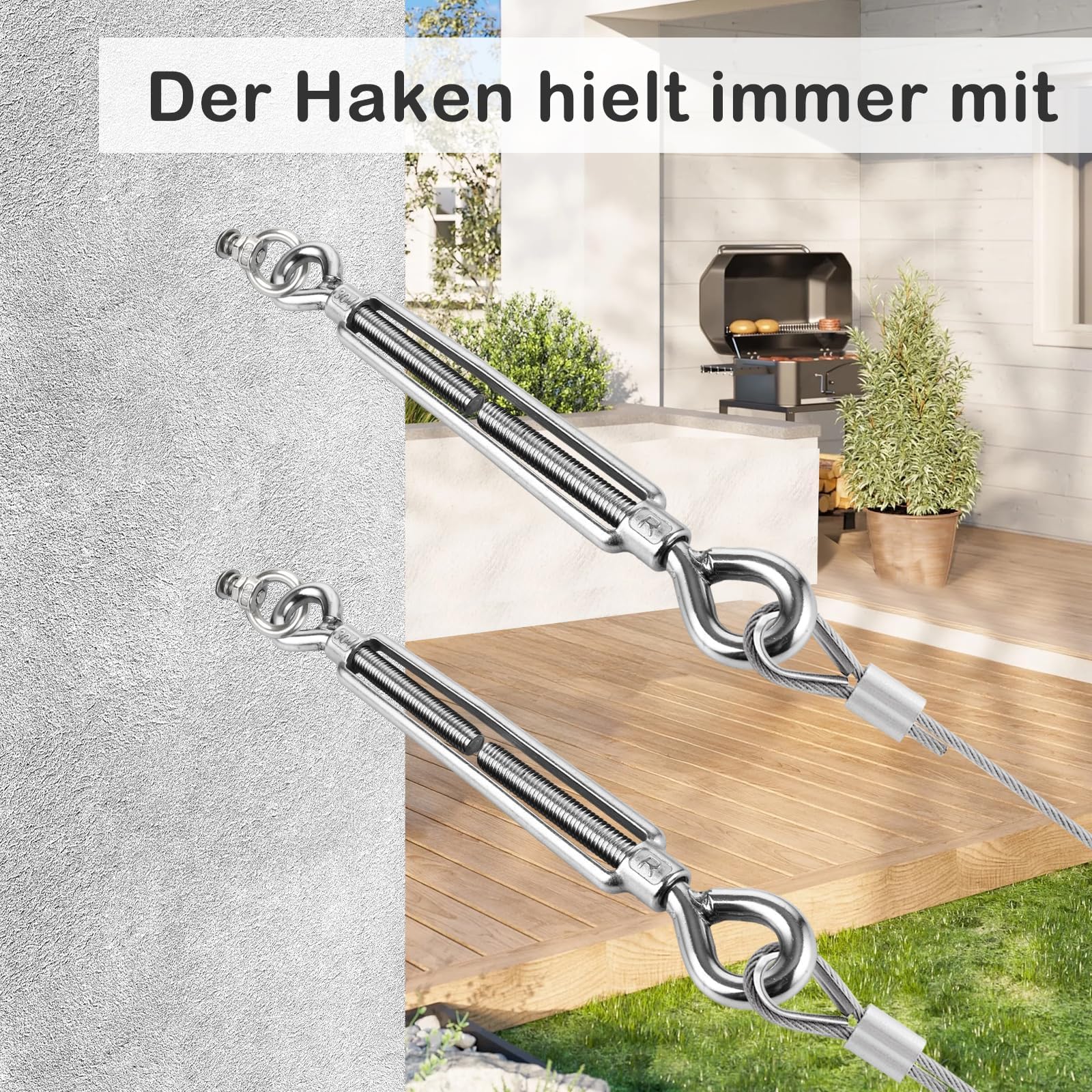 6 tenditori M10, in acciaio inox, tendicavo per funi metalliche, con occhiello regolabile, ganci per tendicinghi, tenditori per tende da sole, sistema di funi, tenditori per recinzioni
