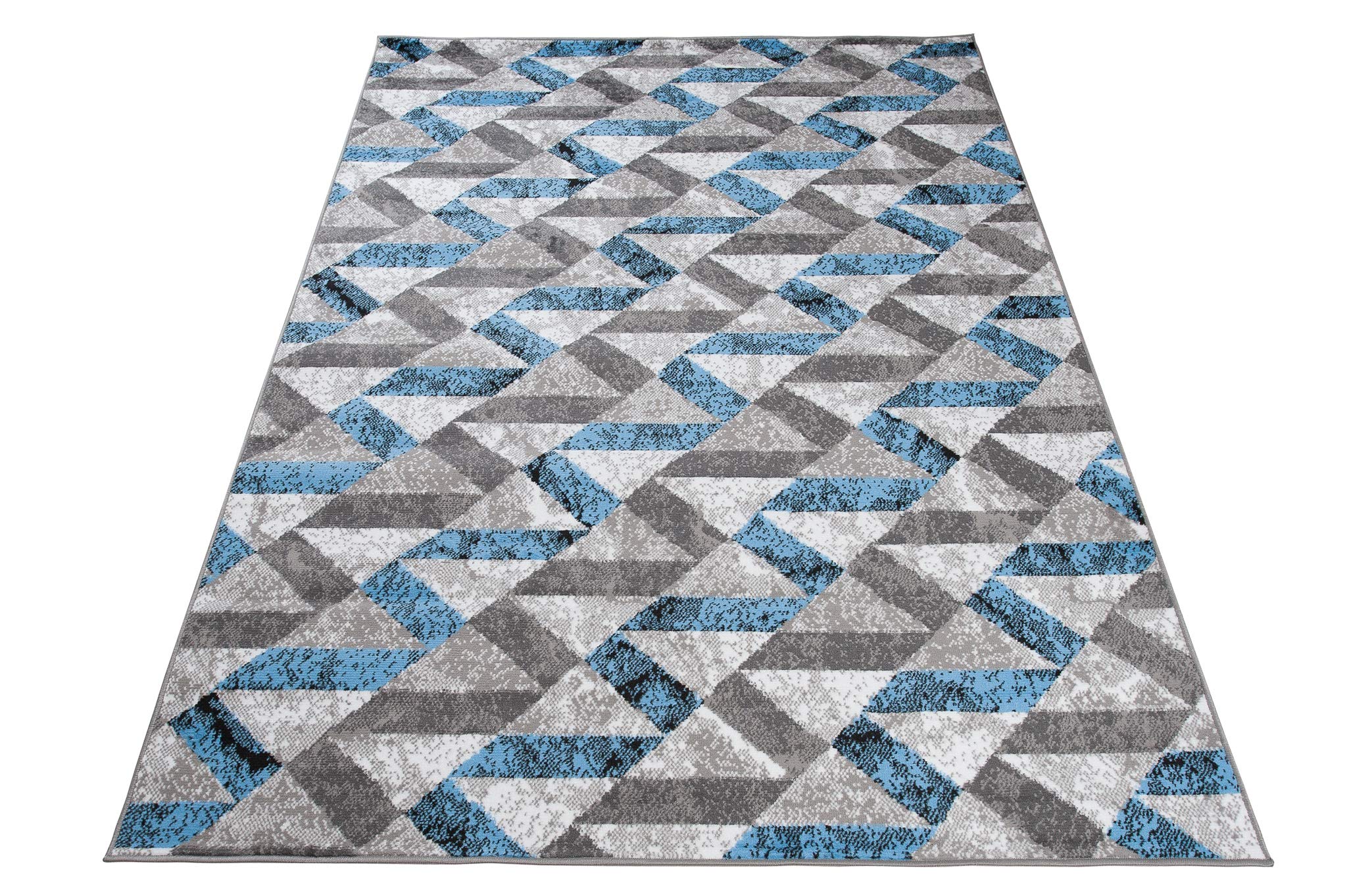 TAPISO Maya kolekcja dywan z krótkim włosiem, nowoczesny, szary, kremowy, niebieski, geometryczne paski, melanż, do salonu, sypialni, Ökotex 140 x 200 cm