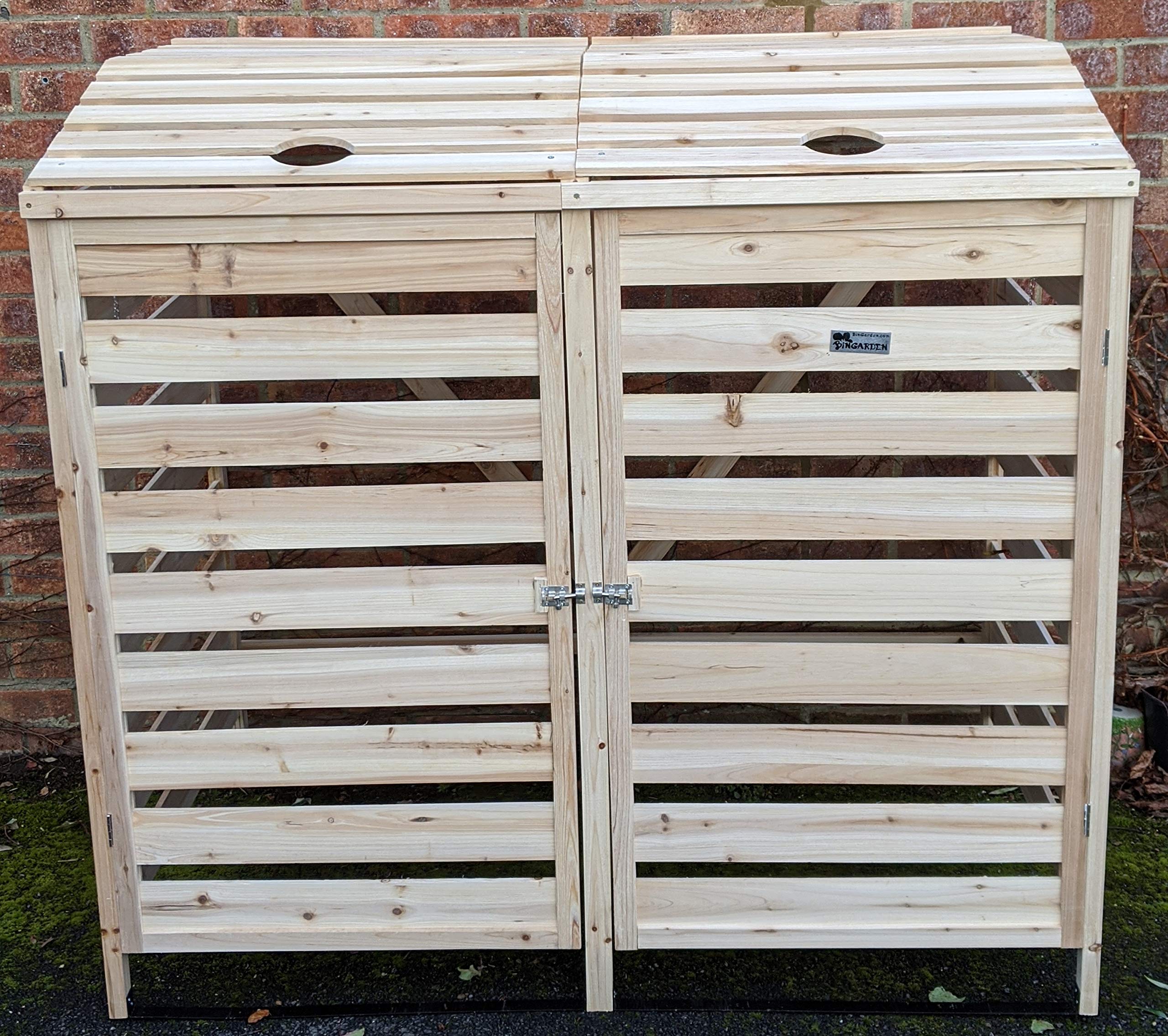 Buy BinGarden Double Wooden Slatted Wheelie Bin Store with BiFold Roof