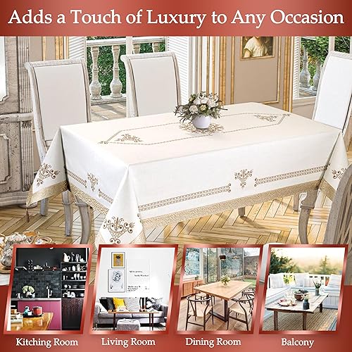 Miniatura 6 de Tulip - Mantel de alta calidad enmarcado con telas doradas de 4 bordes, resistente a las manchas y a la suciedad, mantel impreso diseñado para todos