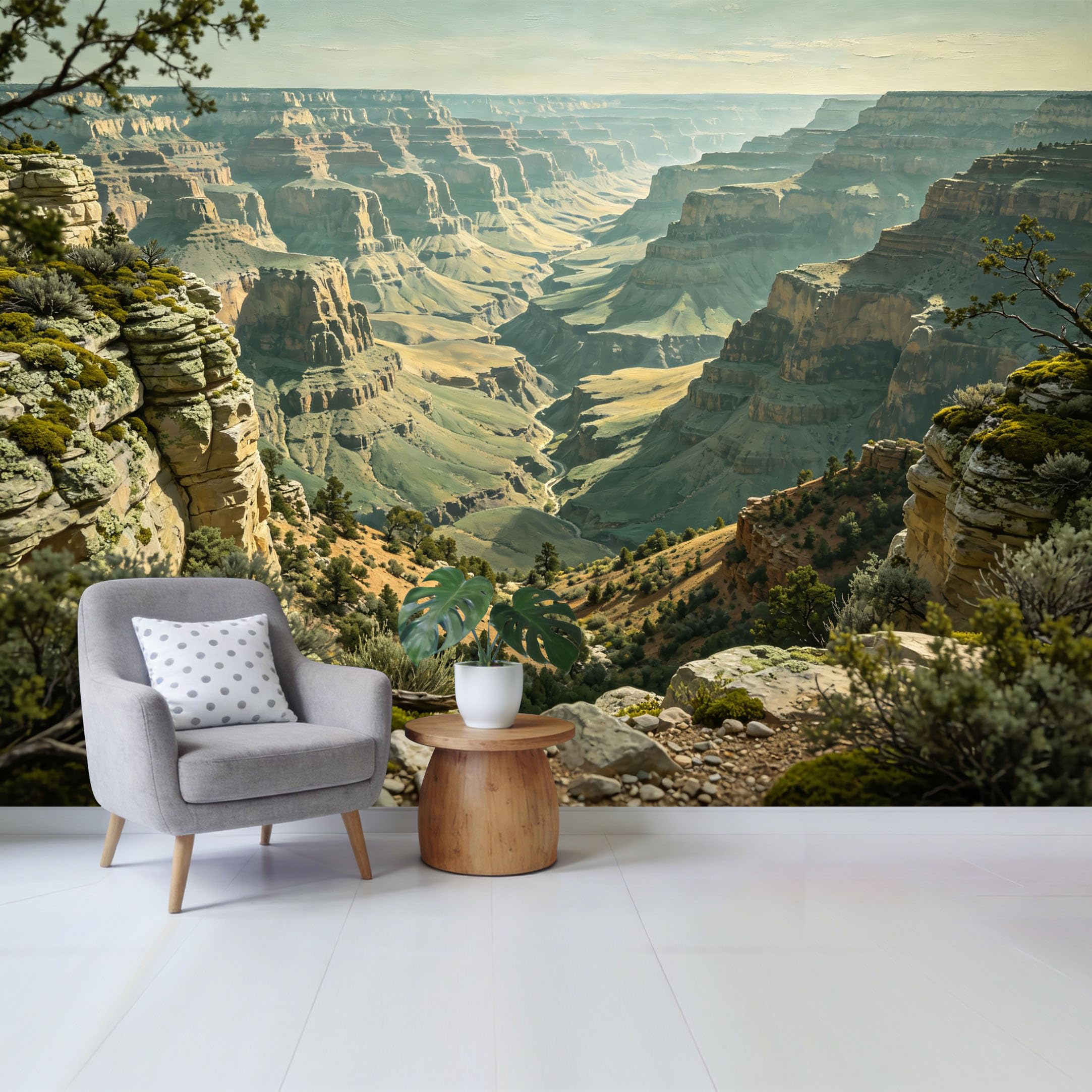 Qzlithotic Yq2605250675 Custom Size Wall Mural Majestic Canyon Landscape Mountain View Oil Painting Style Selfadhesive Wall Fabric Removable Wallpaper For Home Office Decor