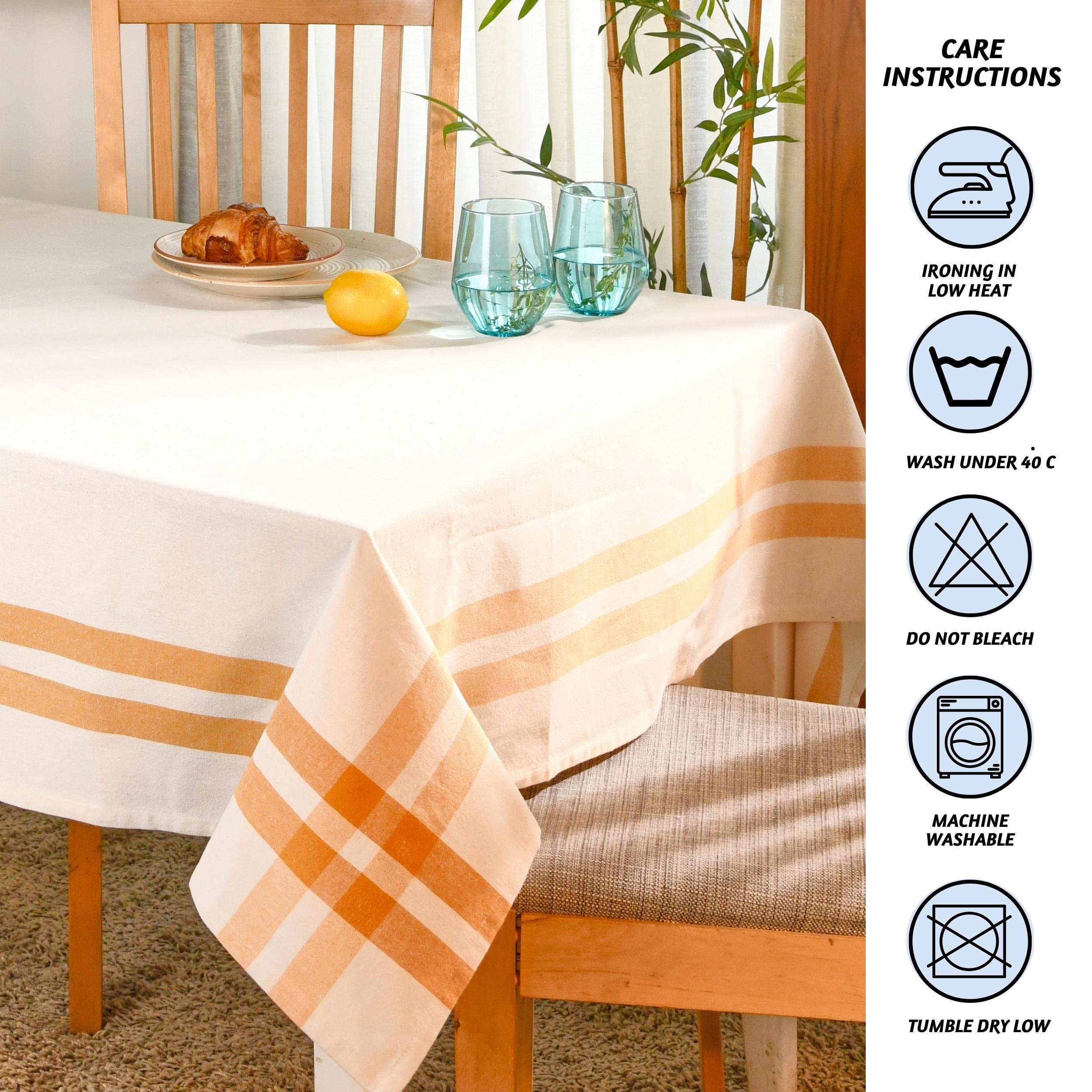 Folkulture Table Cloth 60" x 60", 100% Cotton Square Tablecloth for Kitchen Decor, White Fabric Tablecloth or Outdoor Farmhouse Table Cover for Coffee Table Decor (Farmhouse Stripe - Yellow)