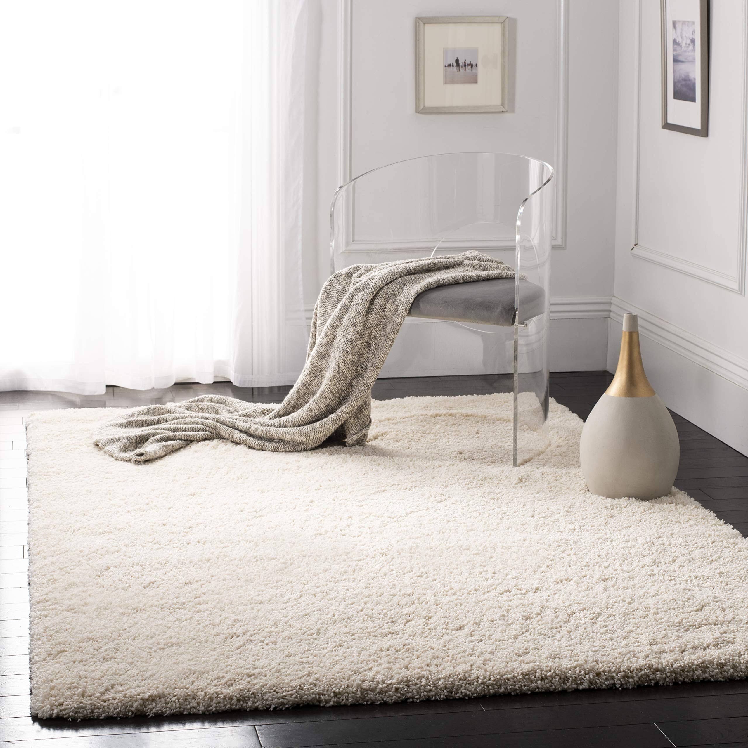 California Shag Collection Accent Rug - 4' x 6', Ivory, Non-Shedding & Easy Care, 2-inch Thick Ideal for High Traffic Areas in Entryway, Living Room, Bedroom (SG151-1212)
