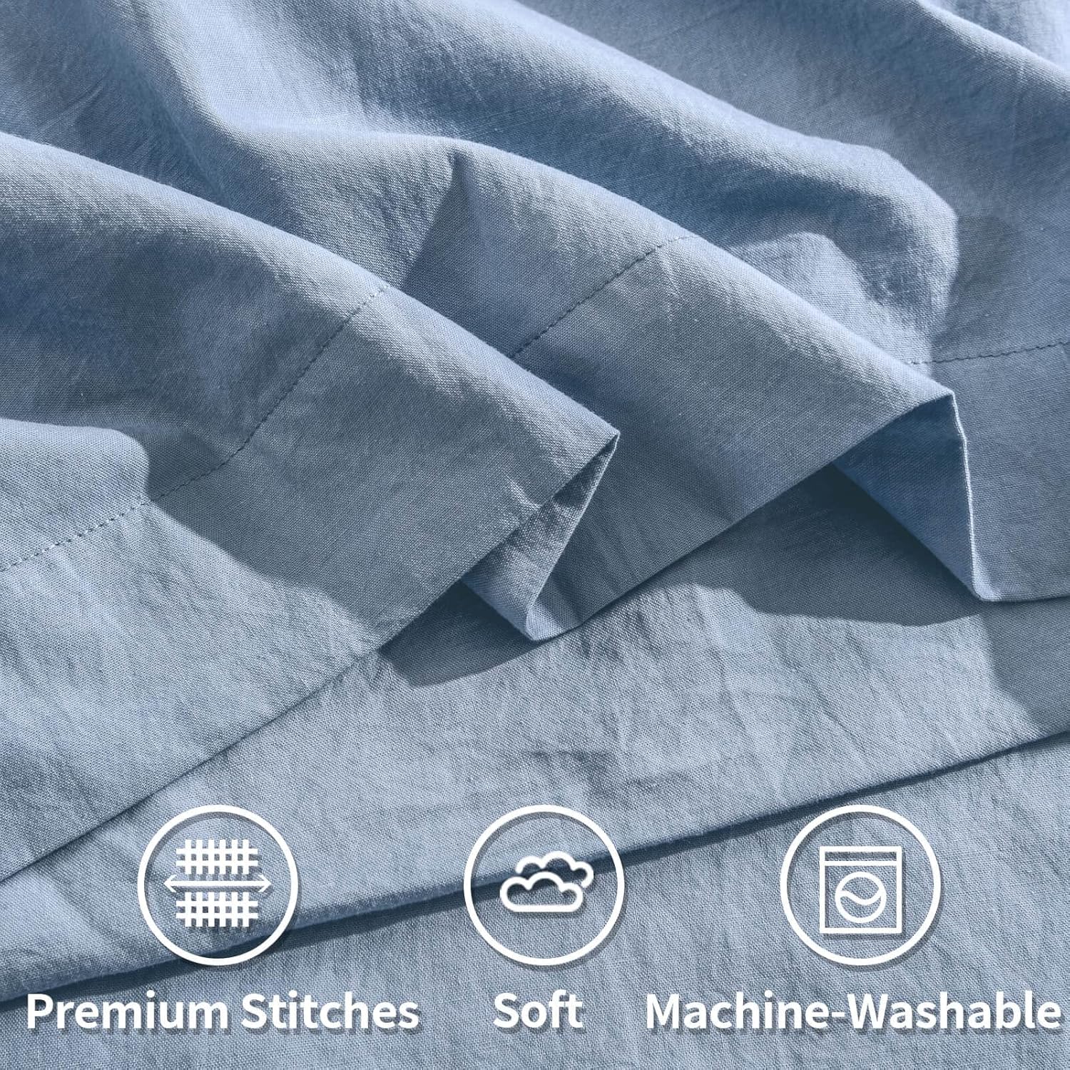 NEXHOME PRO 100% Organic Cotton King Pillowcases Set of 2, Envelope Closure Linen Feel Textured Natural, Soft and Durable, Premium Cooling Pillow Cases for Bed (20x36 inch, Blue) - Image 4