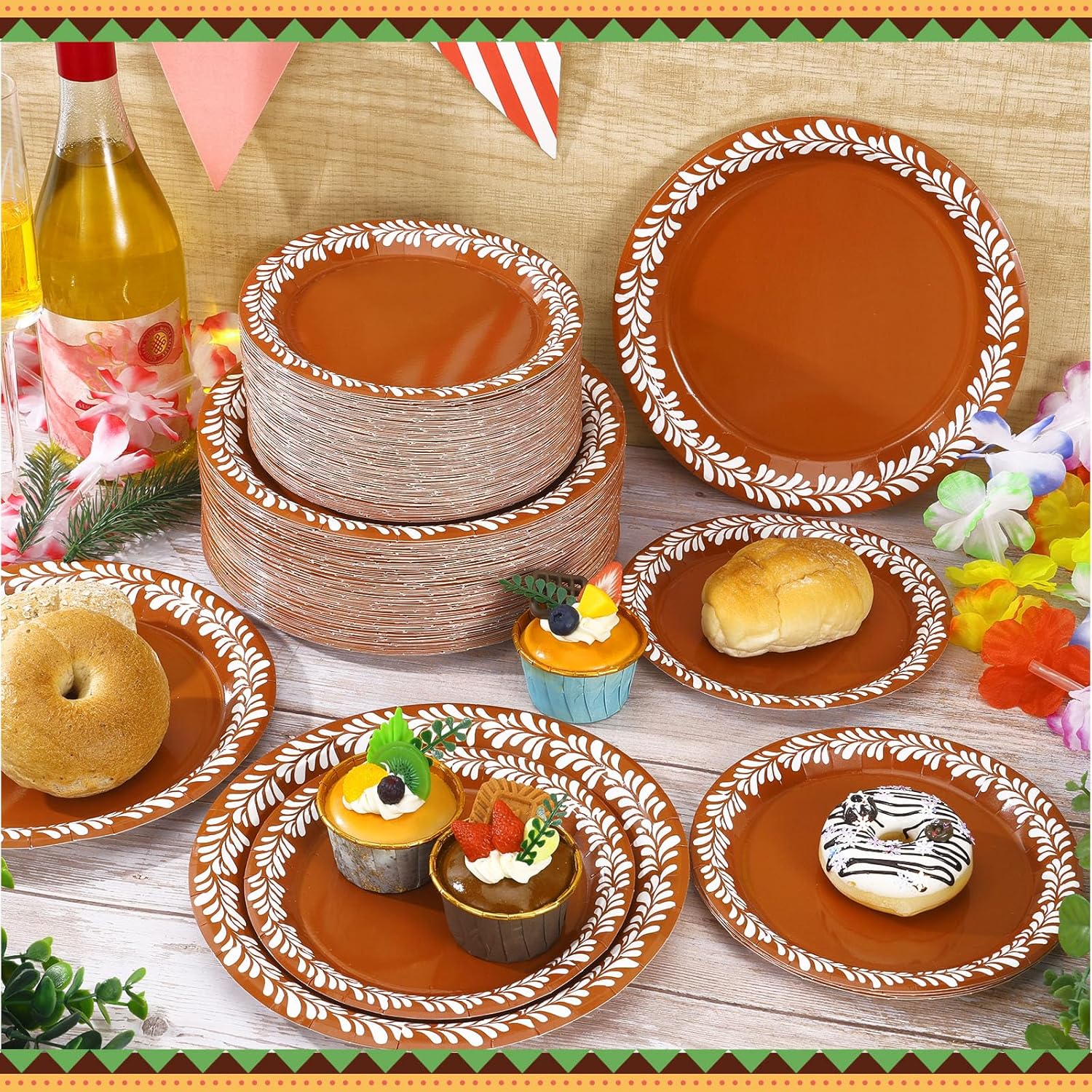 100 Pcs Platos De Barro Mexicanos Paper Plates Fiesta Party Plates 9 Inch Cielito Lindo Party Decoration Terracotta Clay Pottery Dishes for Taco Carnival Independence Day Baby Shower Supplies Wedding