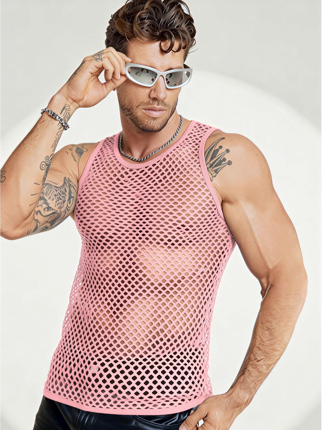 COOFANDY Men Casual Tank Tops Mesh Shirt See Through Sleeveless Shirts Muscle Fishnet Fitted Tee Clubwear Summer - Image 3