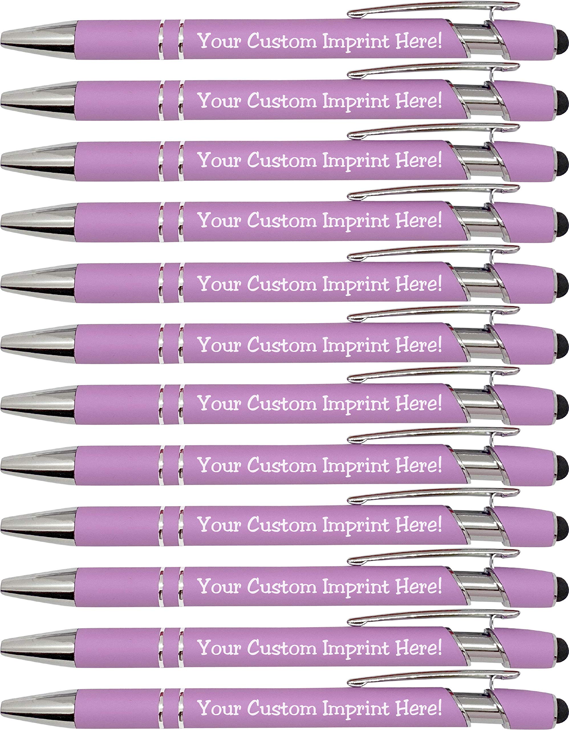 ExpressDesigns™ - Pastel Premium Custom Pens with Stylus | Personalized Soft-Touch Metal Printed Name Pens w/Black Ink - Imprinted w/Logo or Message - Customizable-12 pcs/pack (Pastel Purple)