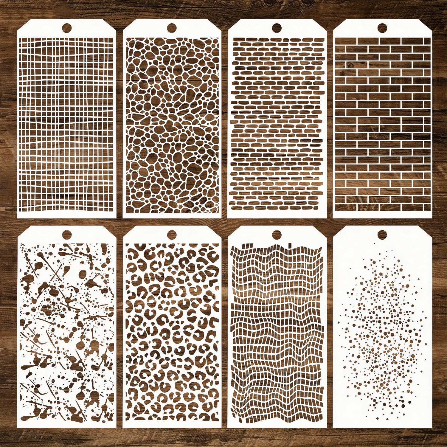 8Pcs Texture Stencils, Leopard Brick Stencils for Painting Natural Templates for Crafts Reusable Drawing Templates for Painting DIY Art Crafts Scrapbook Wall Decor