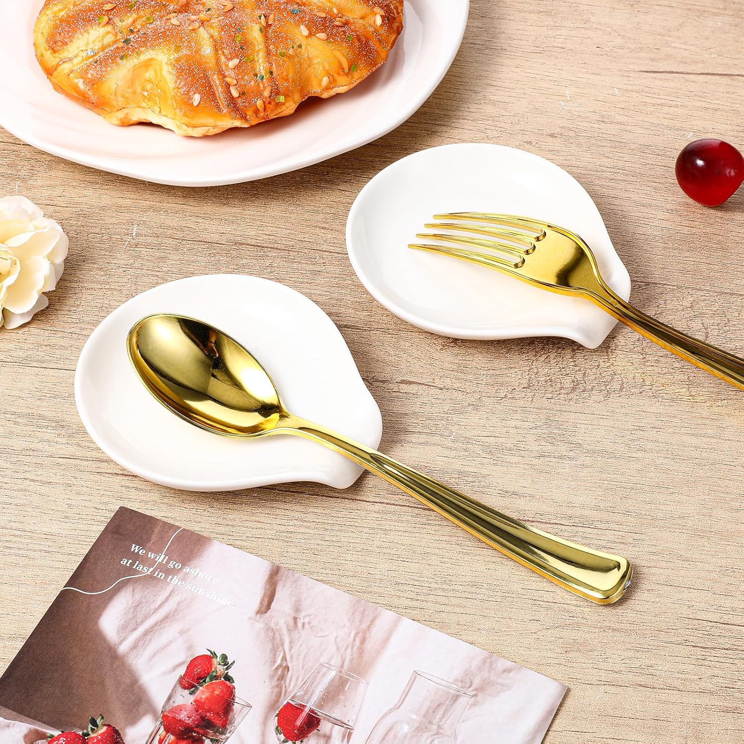 8 Pcs Ceramic Spoon Rest, White, 3.8 x 3.4 x 0.7 Inch, Dishwasher Safe, Kitchen Counter Coffee Spoon Rest