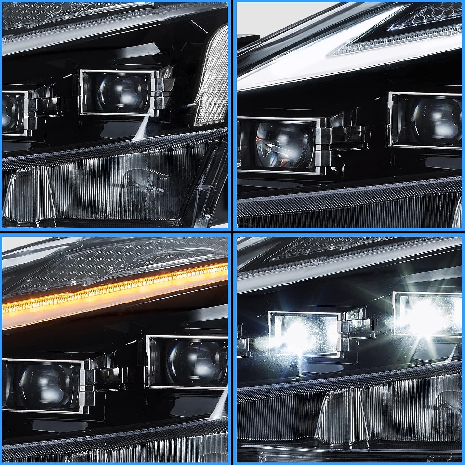 VLAND Projector LED Headlights Compatible with Lexus IS250/IS250C IS350/IS350C IS220d 2006-2012, ISF 2008-2014 w/Star-up Blue Lighting w/Sequential, Clear Reflector