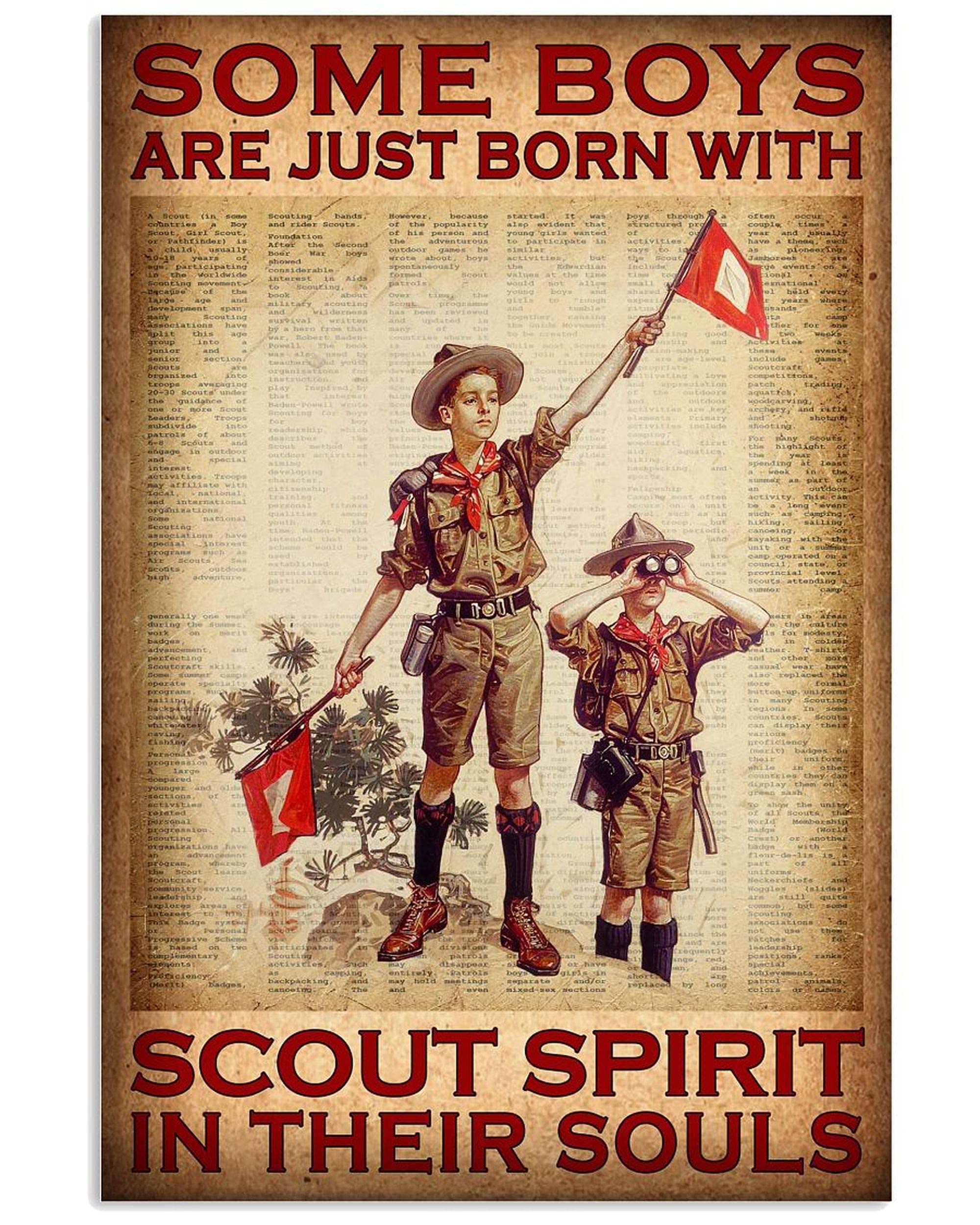 peiyeety Metal Tin Sign Some Boys Are Born With Scout Spirit Vintage Camping Quote Wall Art, Retro Outdoor, Wall Decor For Indoor Home Kitchen Living Room Bedroom Office Cafe Bar, 8x12 Inch