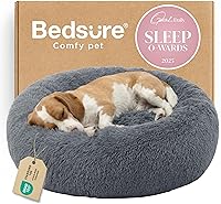 Vista 68 de Bedsure - Cama relajante para perro mediano, lavable, tipo dona, cama para gato, antideslizante, redonda, afelpada, mullida, de piel sintética