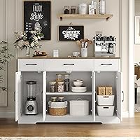 Vista 7 de HOSTACK - Aparador bufé con cajones, armario grande de almacenamiento de 55 pulgadas con estantes y puertas, estación de barra de café rústica