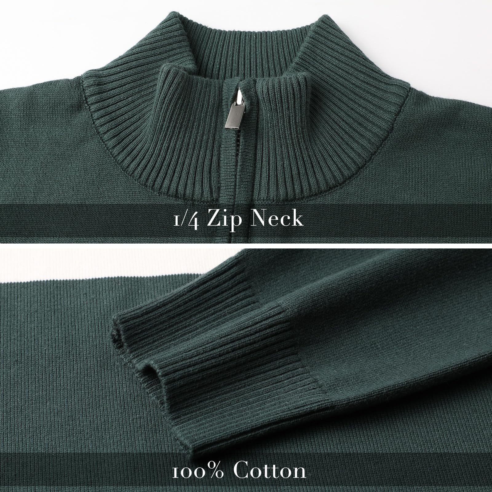 Superora Maglione a Righe da Uomo 100% Cotone Invernale Pullover Manica Lunga Collo Alto con 1/4 Zip