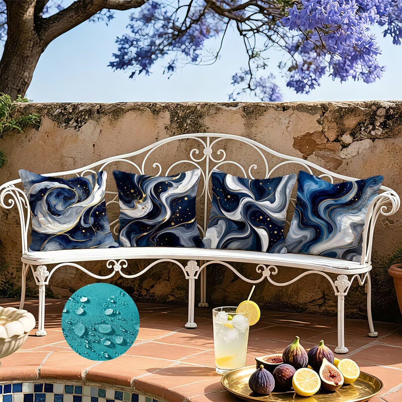 Blu Federe Cuscini Divano 40x40cm, Cuscini da Esterno Set de 4, Cod-152 | Lin Copricuscini Decorativi Letto Arredo, per Letto, Soggiorno, Giardino, Esterno, Casa Decorazione Set di 4 Naturale