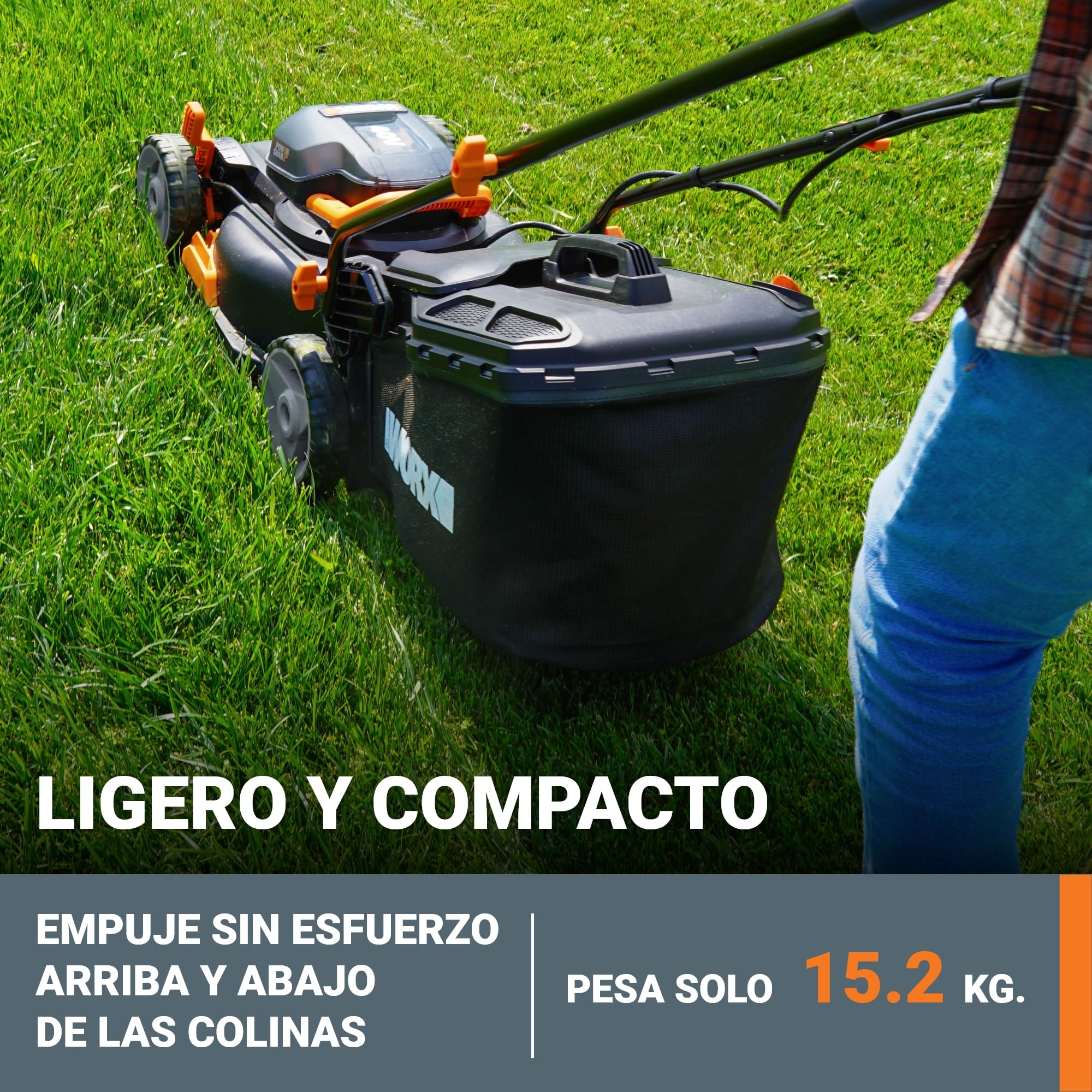 Cortacésped eléctrico sin Cable Worx 40cm, WG734E, Batería PowerShare Pro de 40V con 2pcs de 4,0 Ah