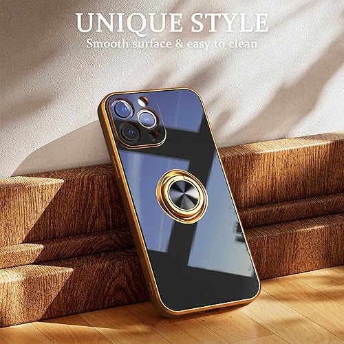 Miniatura 2 de IDweel Funda para iPhone 13 Pro Max con soporte de anillo de 360, soporte magnético, ligera, delgada, borde de oro rosa, TPU suave, protección de