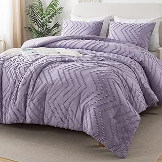 Litanika Purple Comforter Set Queen Size, 3 Pieces Girls Women Lavender Chevron Tufted Bedding Set & Collections, All Season Bed Set (90x90In Comforter & 2 Pillowcases)