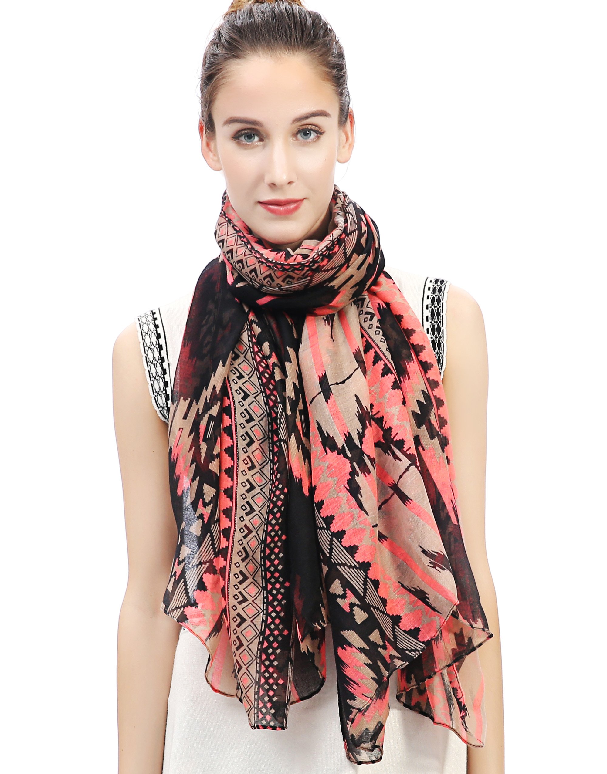 Lina & Lily Women's Pink And Black Tribal Aztec Print Scarf Oversized (Pink And Black)