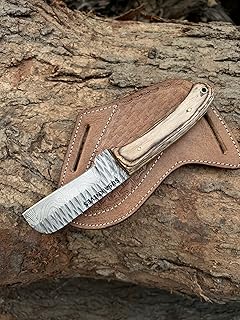 Custom Handmade Damascus steel Bull cutter knife, cowboy knives with pancake leather sheath/Brown pakka wood handle (BROWN) - SUSA KNIVES