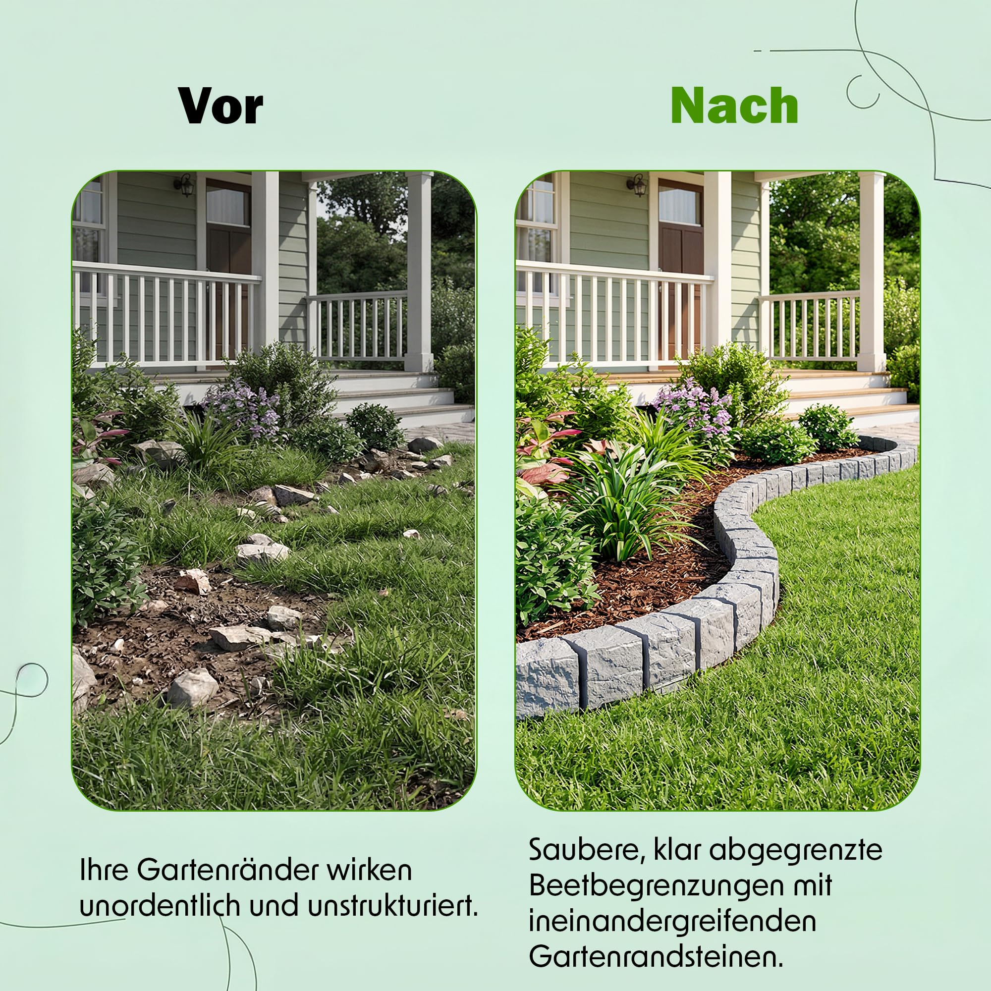 GARDENIX Rasenkante 2.4 m Granit Pflastersteine Optik Grau 10x10x10cm – Beeteinfassung Beetumrandung Beetbegrenzung aus Kunststoff, Gartenzaun Beetzaun Blumenbeet Umrandung