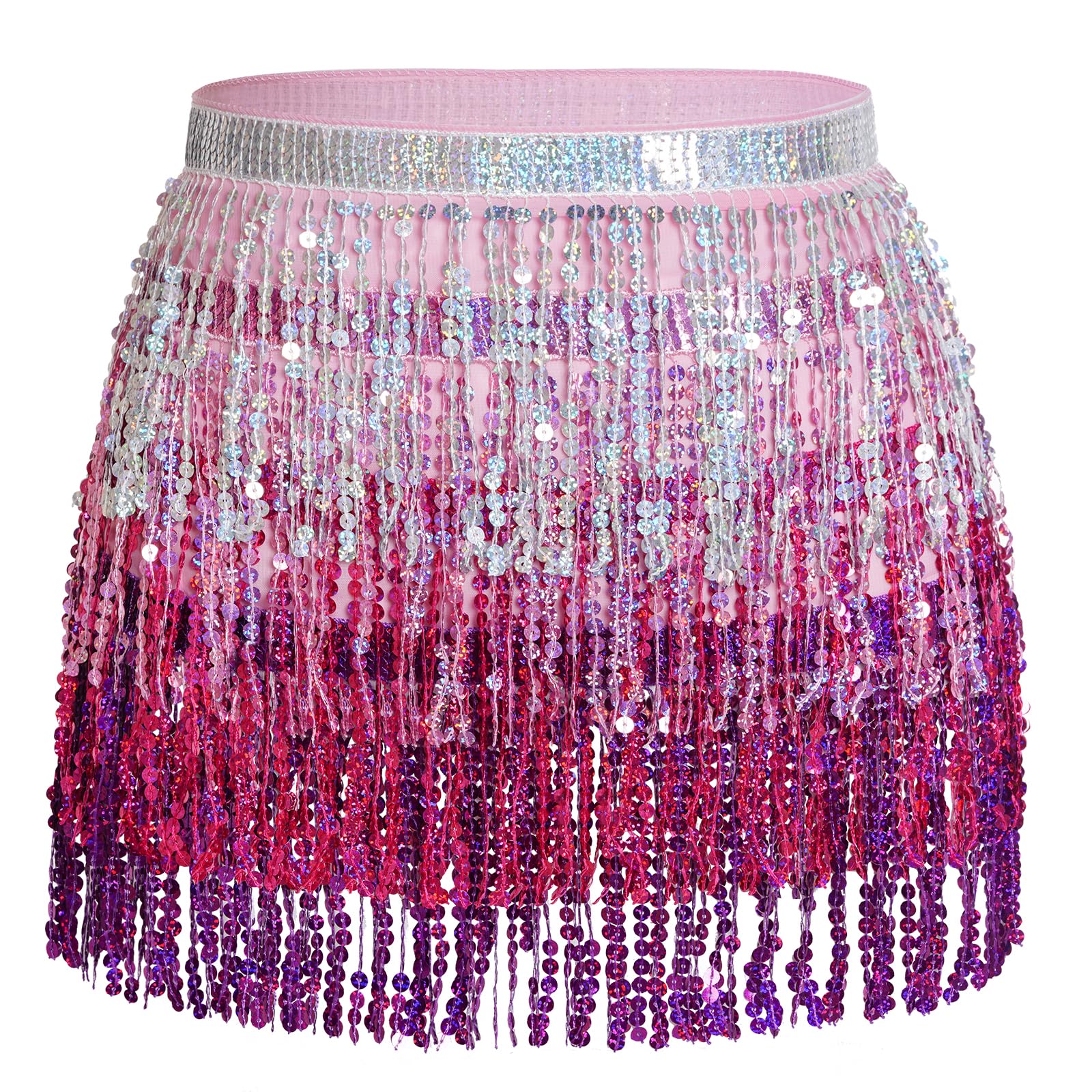 Belly Dance Hip Scarf Sequin Tassel Skirt Wrap Sparkly Rave Costume for Women