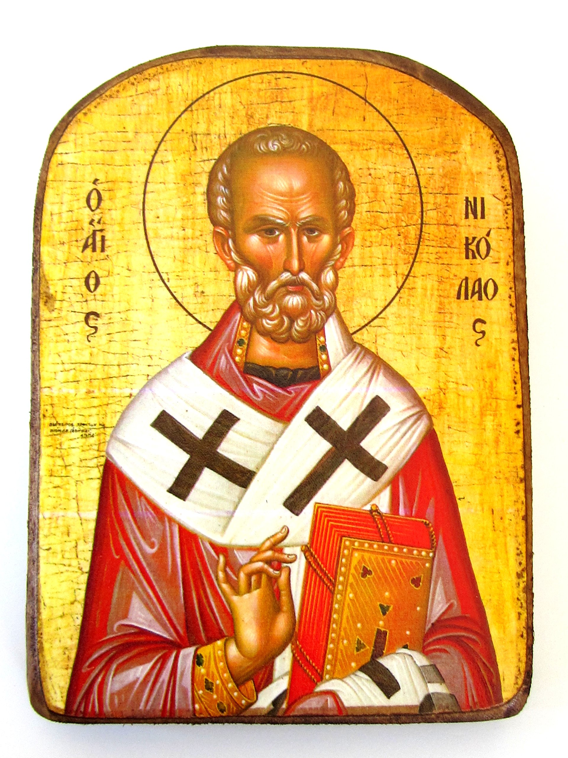 Iconsgr Wooden Greek Christian Orthodox Wood Icon of Saint Nicholas / MP2