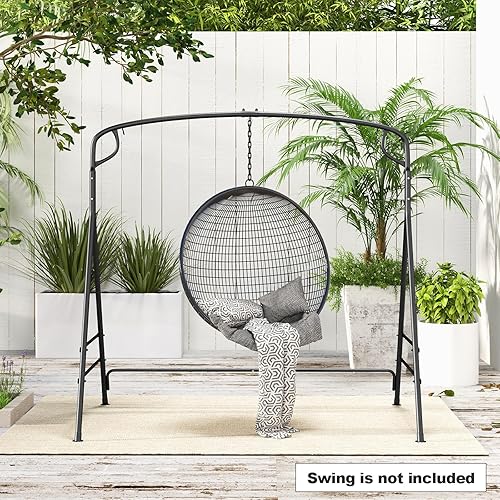 Miniatura 3 de Tangkula Marco de columpio de metal, soporte de columpio para porche con barras laterales adicionales, diseño de 3 anillas, marco de columpio