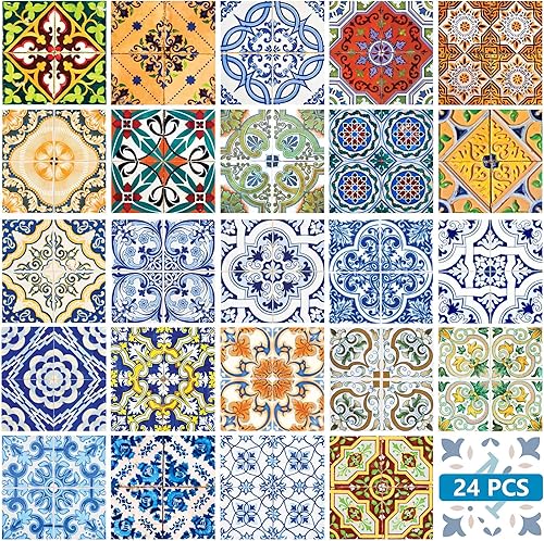 Miniatura 1 de Pegatinas decorativas para azulejos de 24piezas, azulejos tradicionales auténticos de Talavera Stickersl para el baño y cocina, azulejos adhesivos