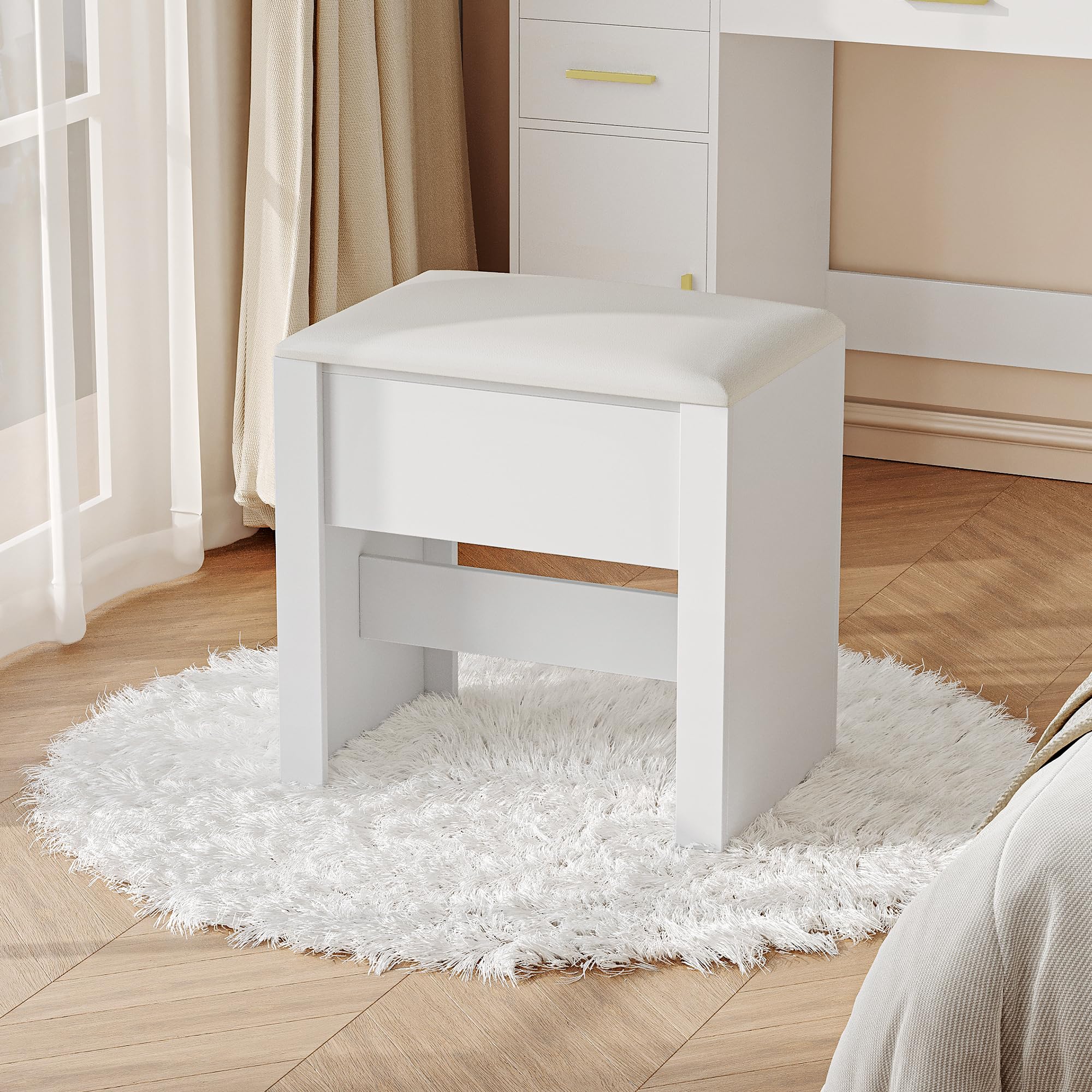 Hzuaneri Vanity Stool, Soft Padded, Makeup Stool, White