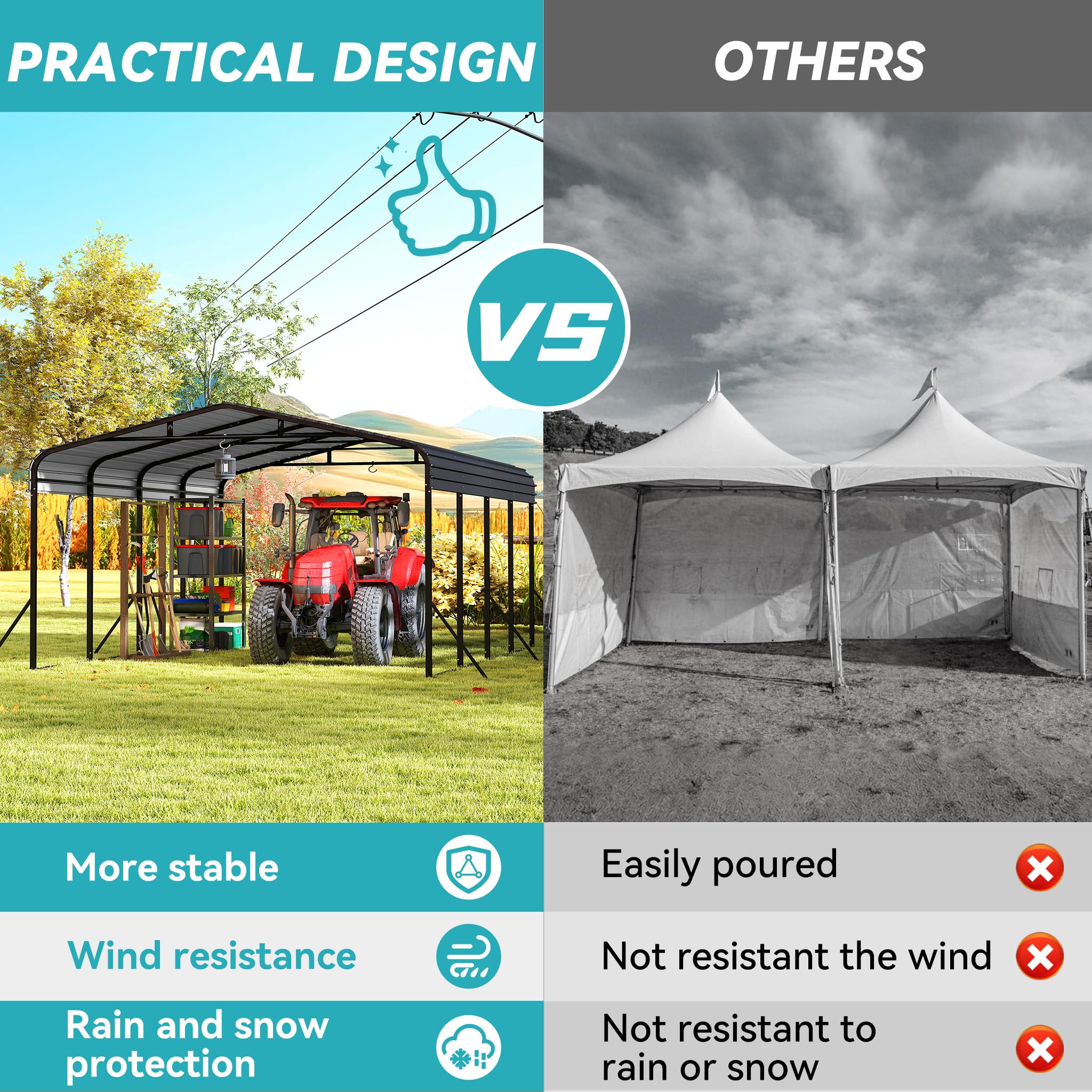 SUBTLETY Carport Aluminium 370x600 cm Fahrradgarage mit Farbige Stahlbleche Spitzdach Freistehender Shelter Winterfest UV-beständig Garagenzelt für PKW SUV Garten Outdoor