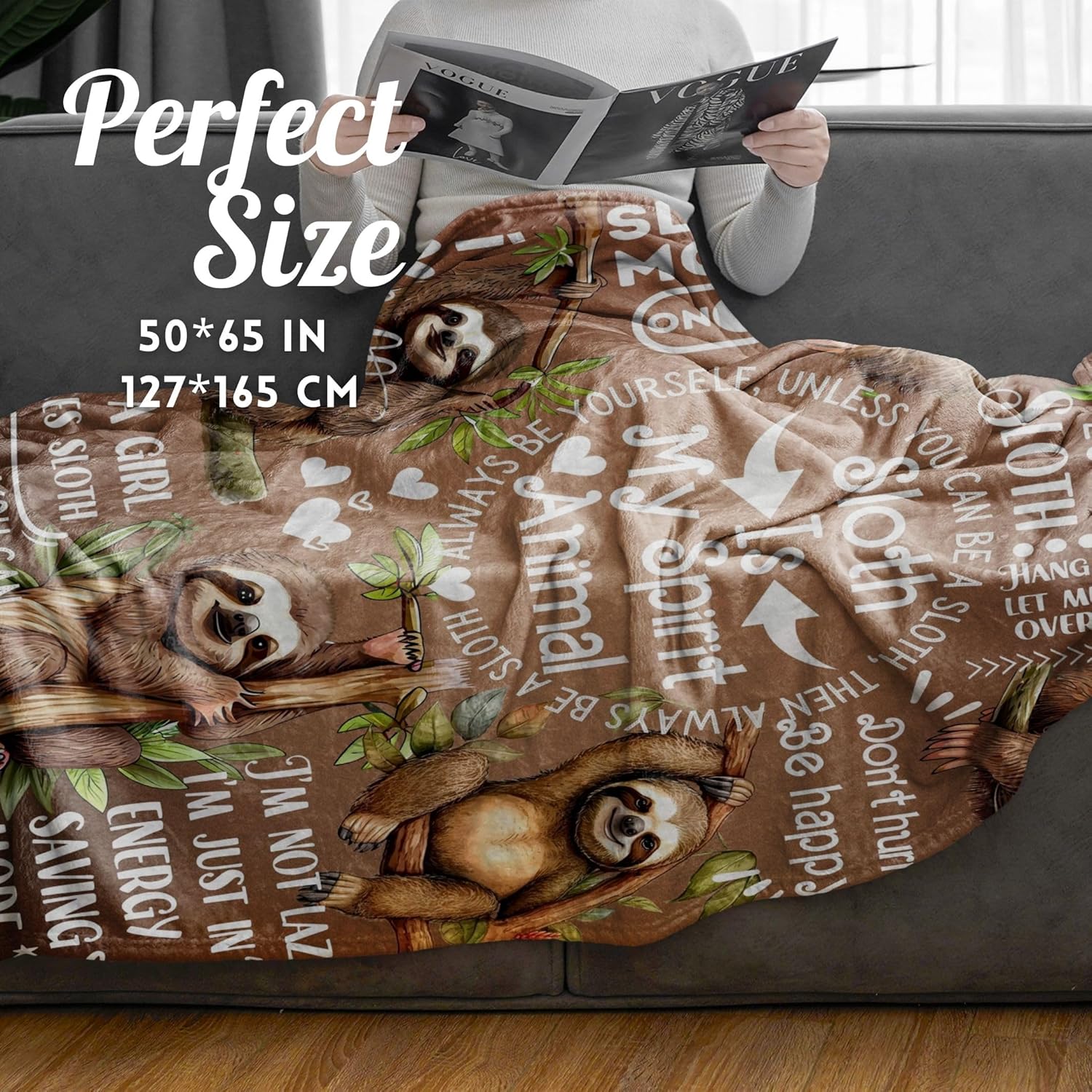 InnoBeta Sloth Gifts for Women - Sloth Throw Blanket, Flannel Blankets for Women, Girls, Teens, Spirit Animal, 50x65 Inches - Image 2