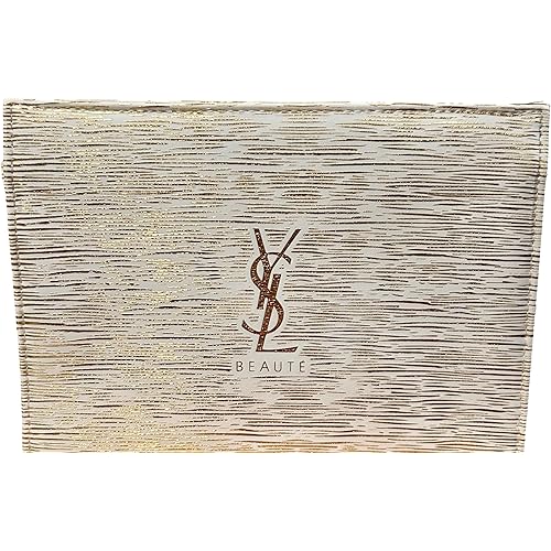 Yves Saint Laurent YSL Cosmetic White Gold Zip Pouch Clutch Makeup Bag YSL Fragrance Bag (8.5L X 6H X 3W) - 2446