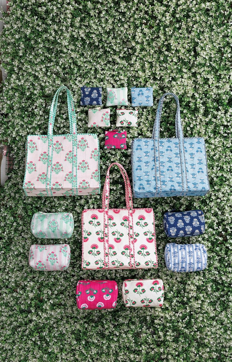 Mud Pie Women's Pink Dahlia Block Print Tote