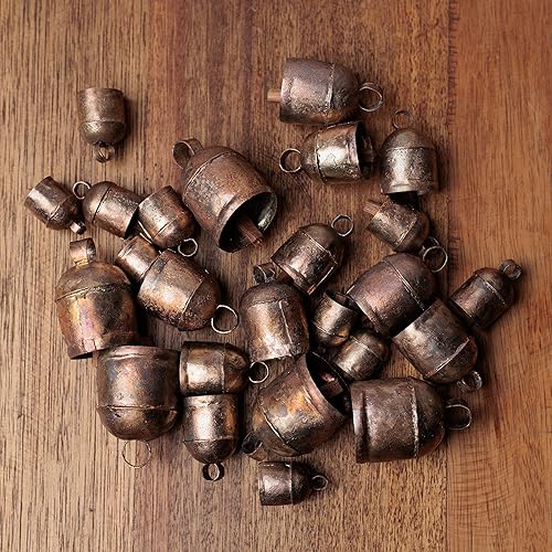 metalart Campanas de hojalata indias vintage hechas a mano, campanillas rústicas con madera para manualidades, aniversario, ganado, fiesta,