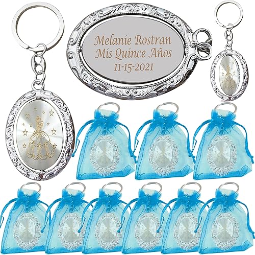 Llavero de quinceañera giratorio personalizado (12 piezas)  Llavero de metal grabado, dulce membrillo de 15 Mis 18 cumpleaños, dulce dieciséis,