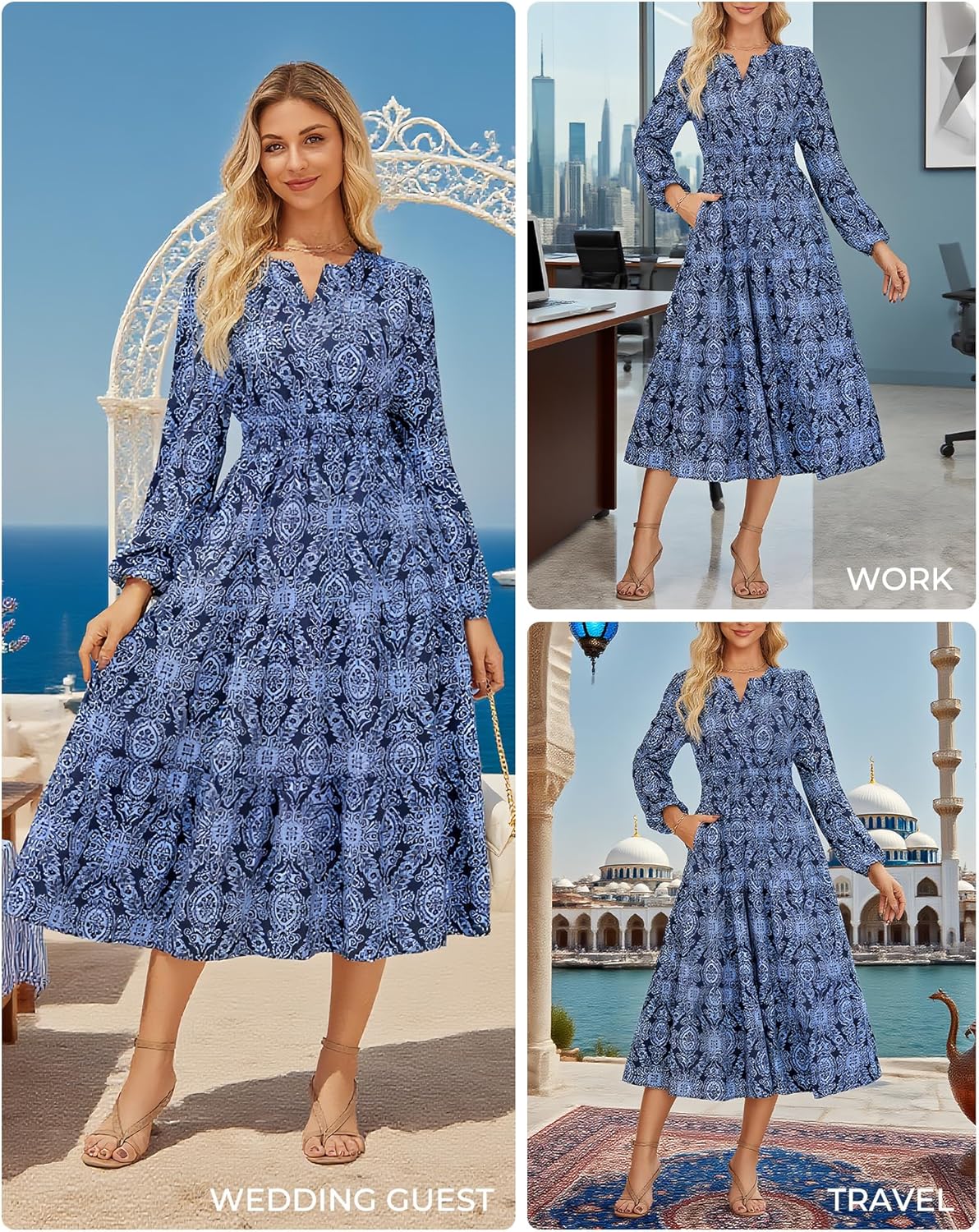 GRACE KARIN Long Sleeve Dress for Women 2026 Spring Wedding Guest Dress Floral Boho A Line Flowy Maxi Dresses with Pockets - Image 2