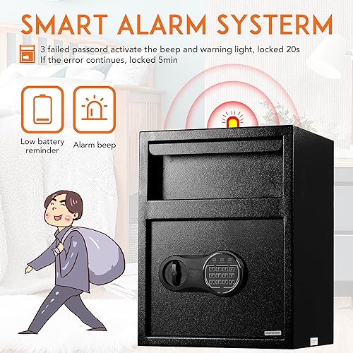 Miniatura 2 de Caja fuerte de depósito de 2.4 pies cúbicos con ranura para caída, seguro contra caídas para negocios, depósito antirrobo con combinación de teclado