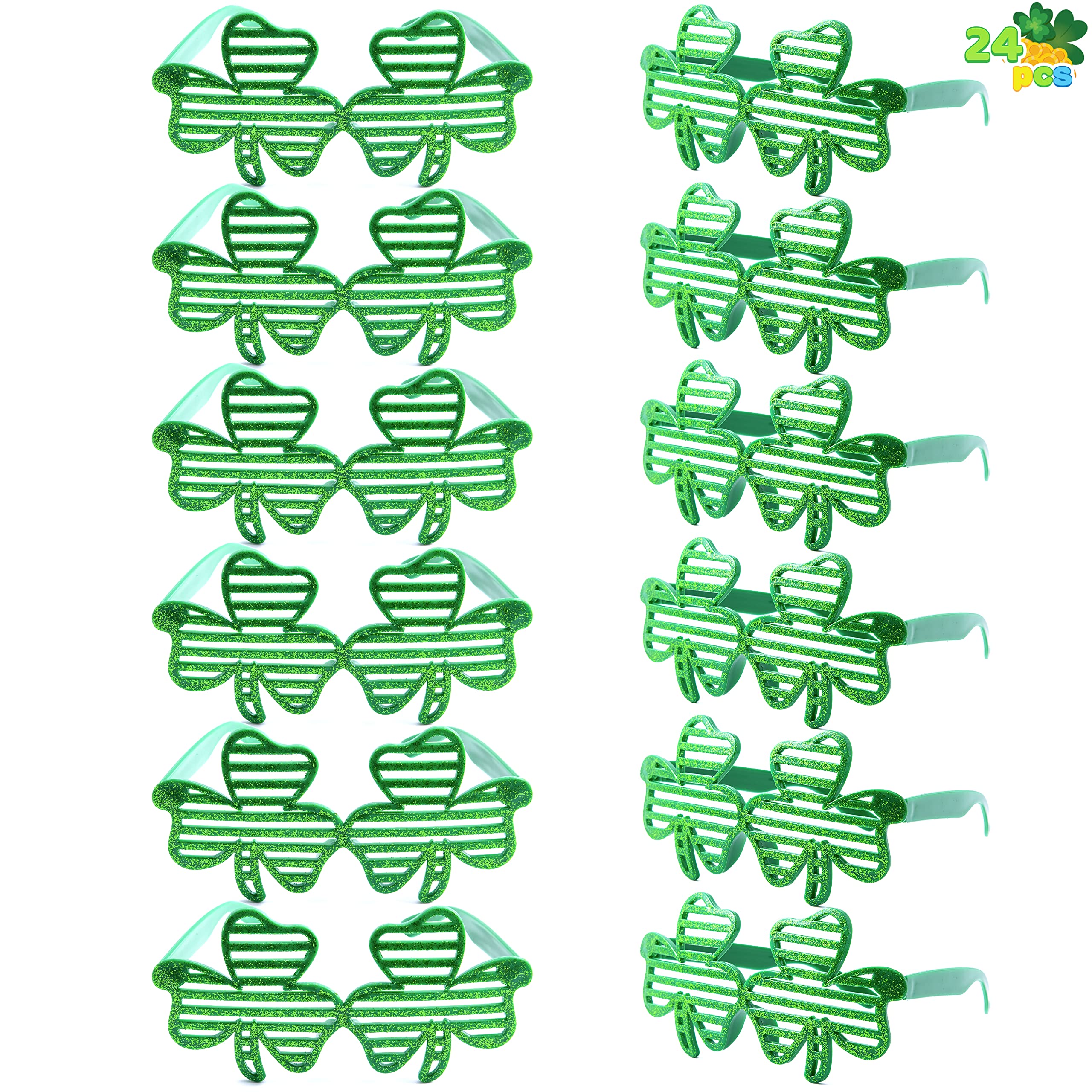 JOYIN 24 PCS St. Patrick's Day Shamrock Glitter Glasses, Saint Patrick Party Costume Green Clover Dressing-up Accessories Party Favor and Supplies