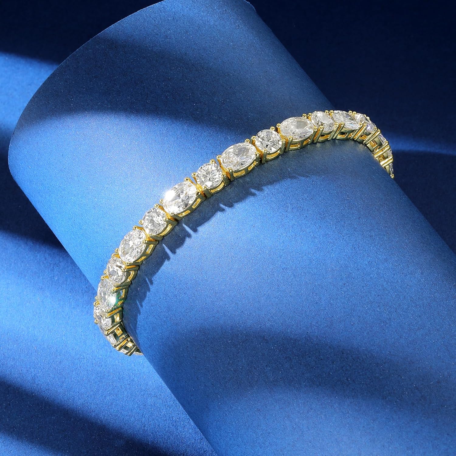 Gemsme Oval Tennis Bracelets for Women, Silver Tennis Bracelet with Oval Cubic Zirconia, 18K White Gold Plated X-Shape Classic Diamond Tennis Bracelet for Women/Men - Image 3