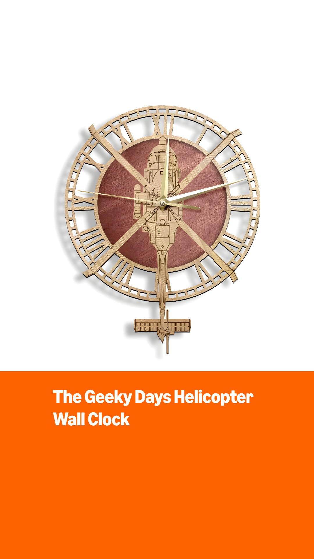 Reloj de pared analógico madera 30 cm diseño helicóptero miniatura 7