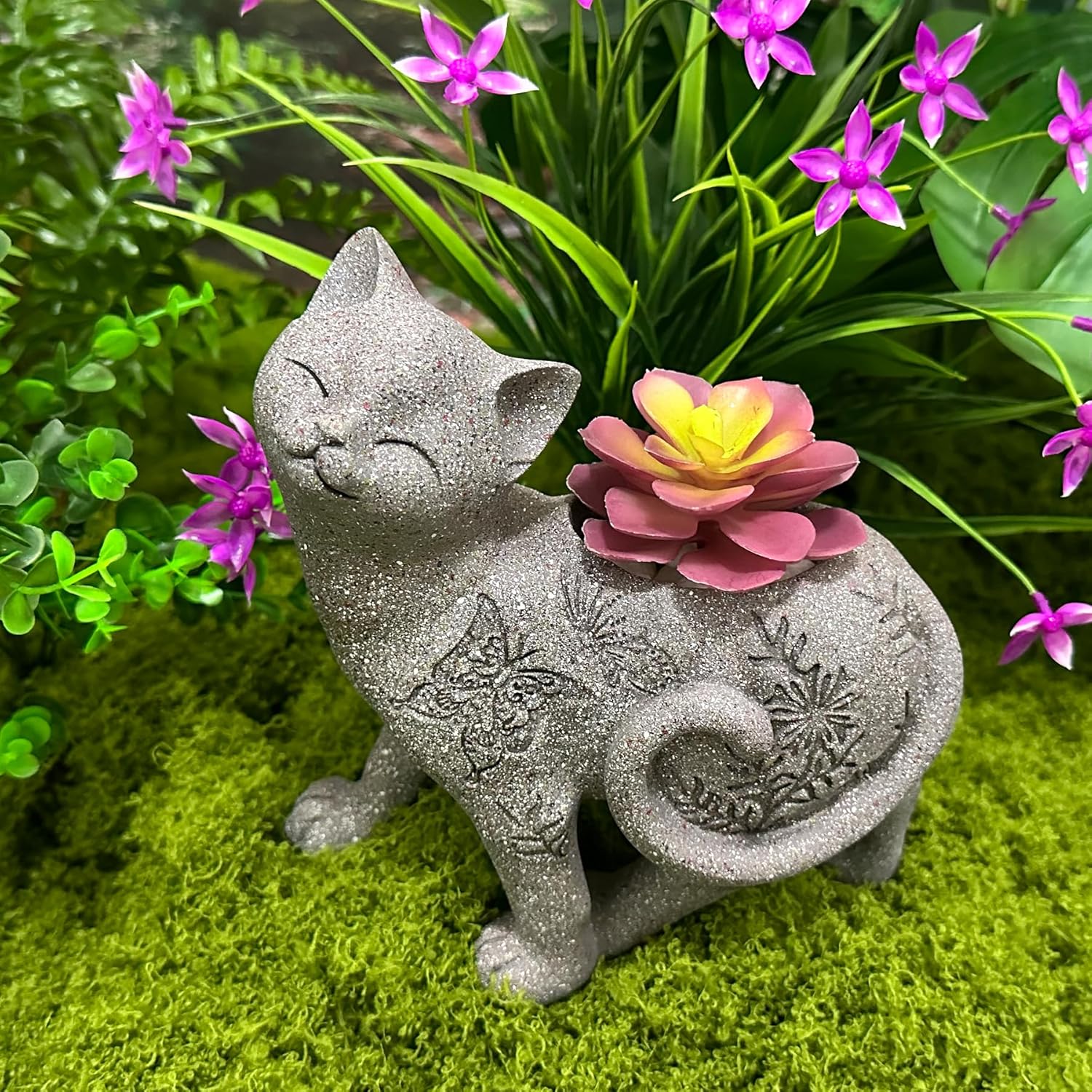 7.9" Cat Succulent Planter Holder Figurine, Flower Pot Statue, Decorative Modern Indoor & Outdoor Cat Planter Pot Sculpture, Garden Animal Flower Pot, Funny Planters for Indoor Plants