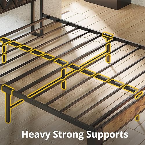 Miniatura 8 de ANCTOR Base de cama matrimonial, cabecera de almacenamiento con tomas, fácil de instalar, resistente y estable, sin ruido, no necesita somier,