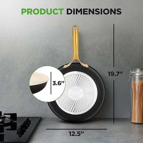 Miniatura 8 de NutriChef Sartén de 10 pulgadas con tapa, sartén mediana antiadherente con mango de silicona recubierto de titanio dorado, revestimiento de