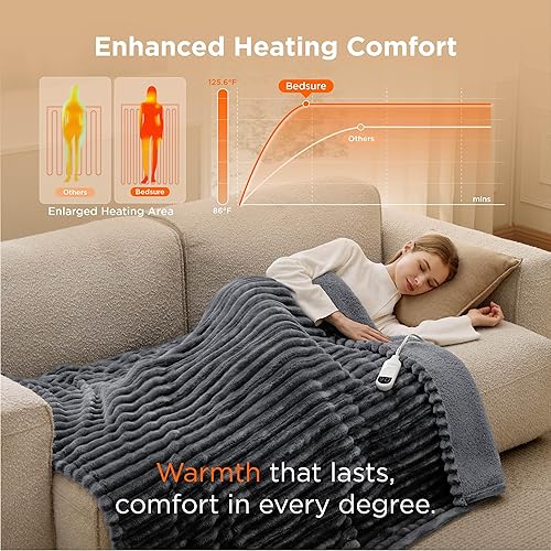 Vista 155 de Bedsure GentleSoft - Manta térmica eléctrica, suave manta eléctrica de franela acanalada, calefacción con 4 ajustes de tiempo, 6 ajustes de calor