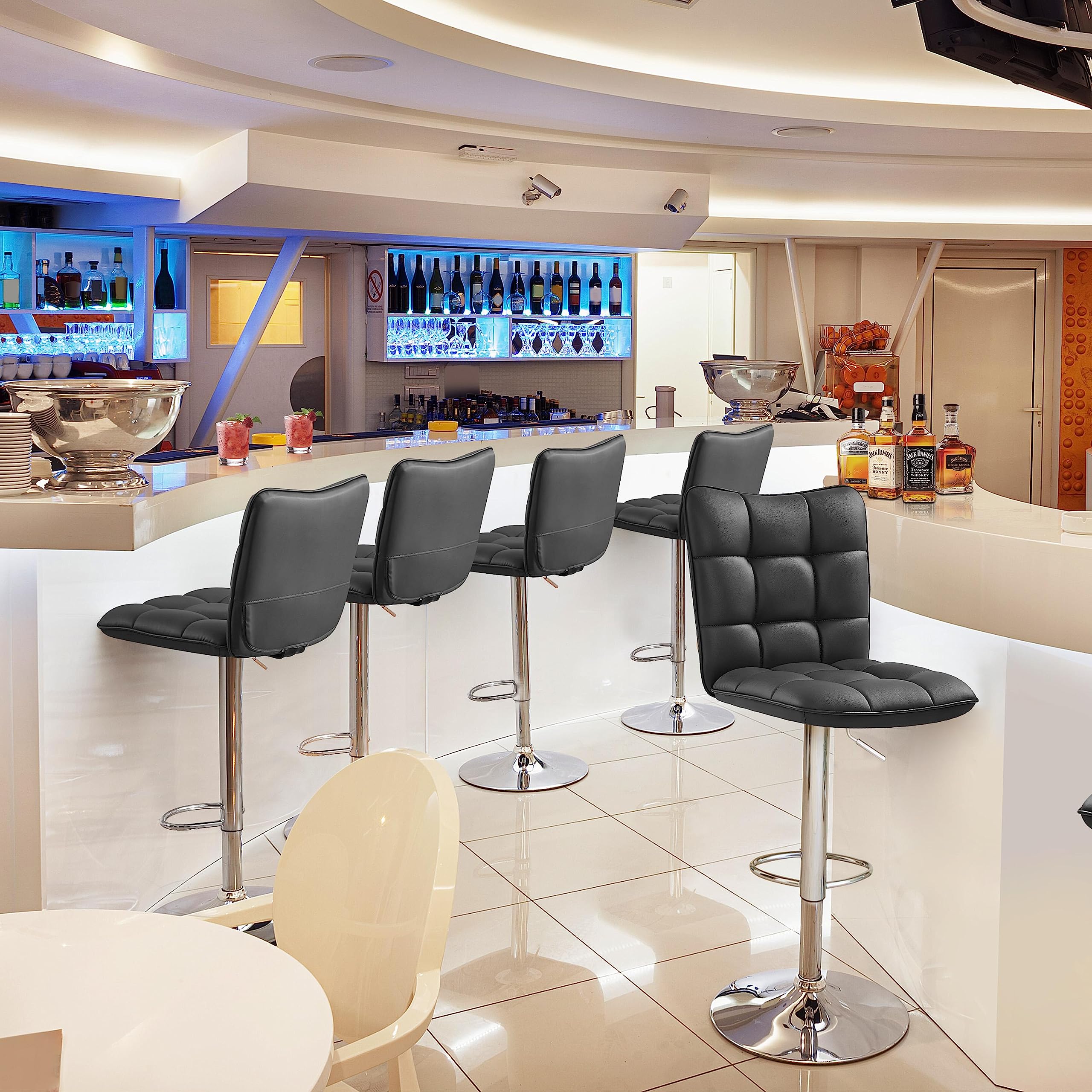 Yaheetech 2 Sgabelli Bar Alti Neri Regolabili in Similpelle con Schienale Girevole 360° Altezza Regolabile Set Sgabelli Penisola Cucina Design Moderno