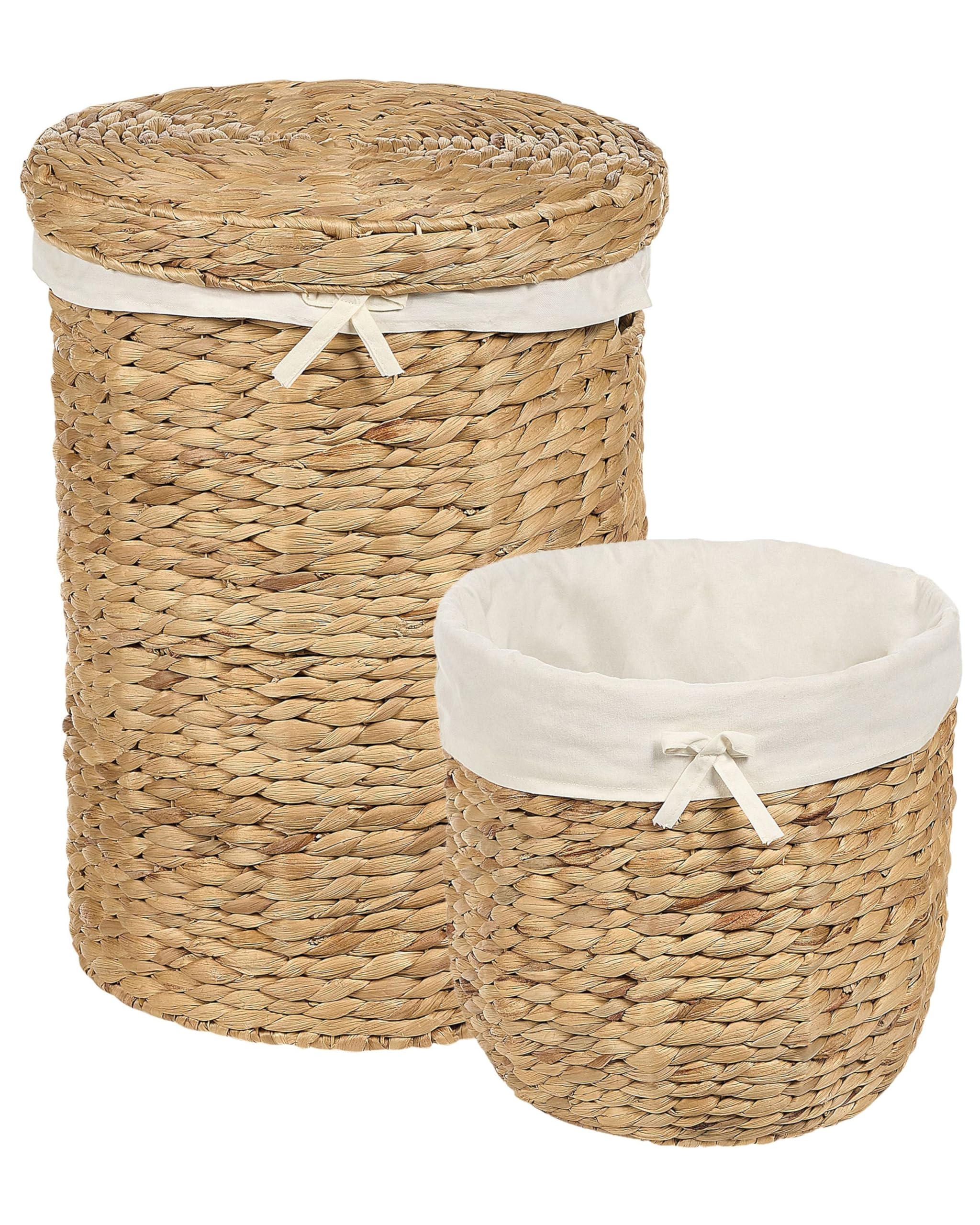 Korb aus Wasserhyazinthe natürlich/beige rund 2er Set Wäschekorb Danang