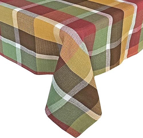 Miniatura 5 de Lintex - Mantel de tela de algodón 100 % para otoño y Acción de Gracias estilo de cabaña - Diseño a cuadrosbloques grandes con colores otoñales,