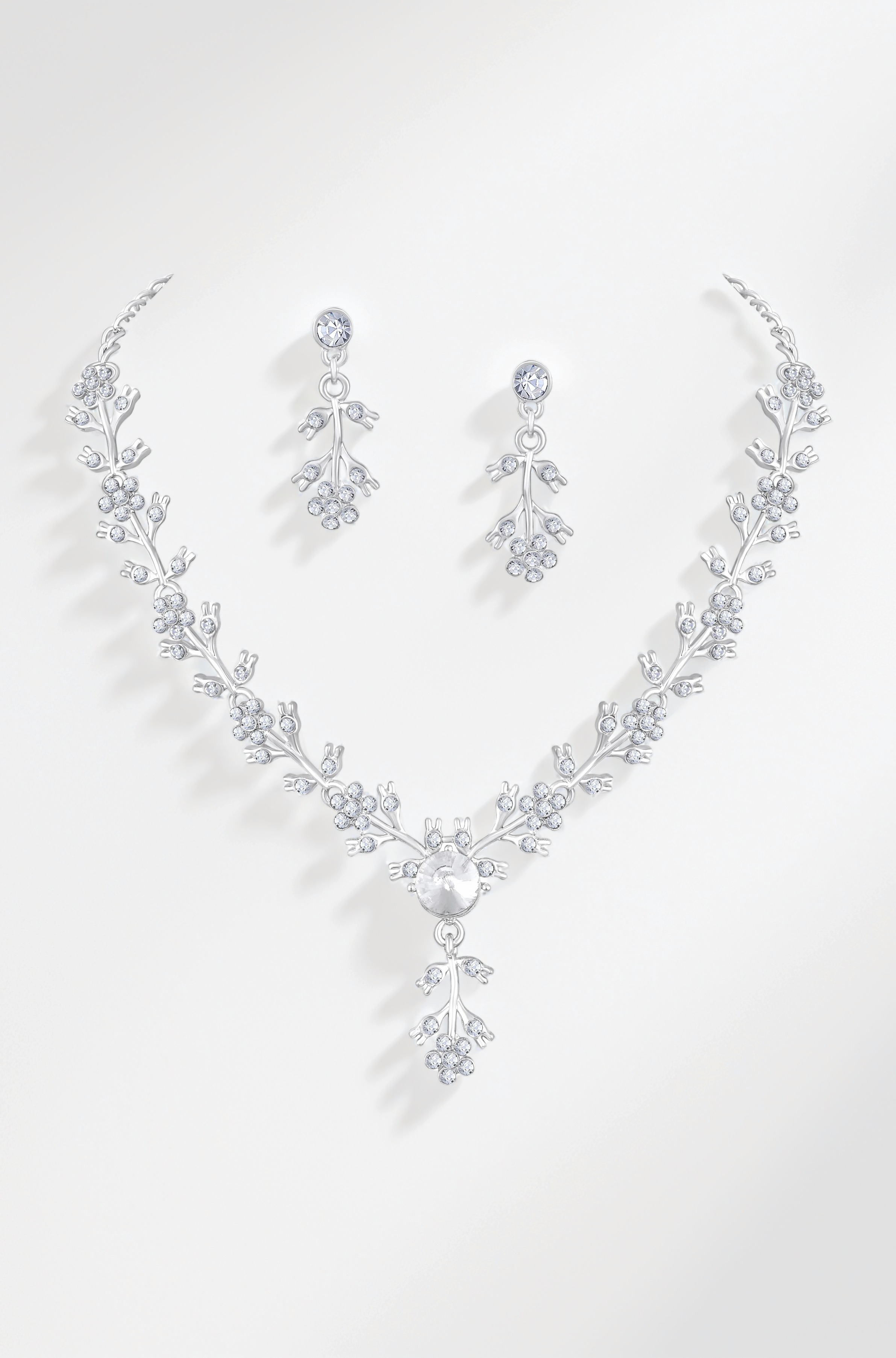 Atasi American Diamond Style Silver Necklace with Earrings - Image 1