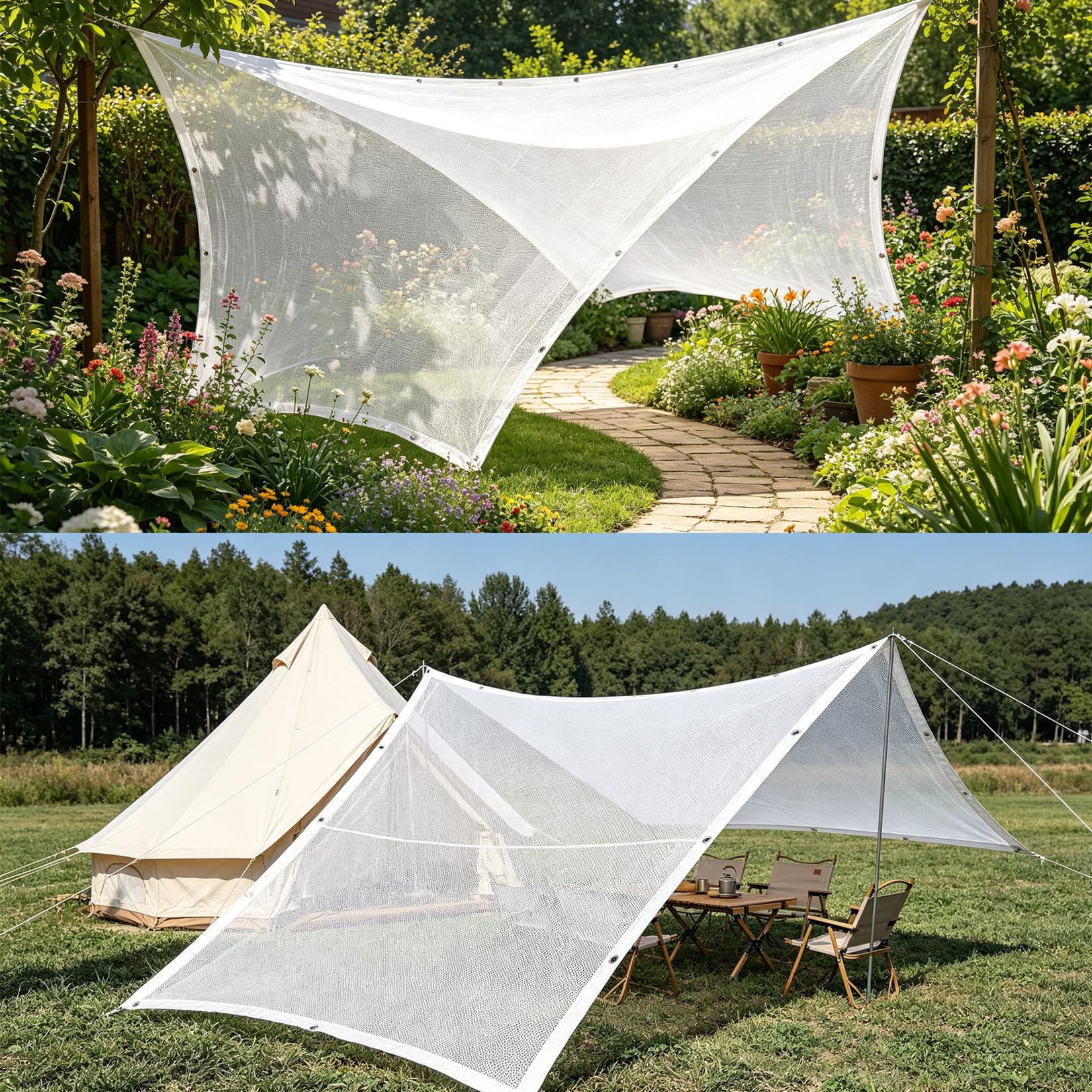8m x 8m Malla de Sombra 50% - Blanca con Ojales, HDPE UV - para Terraza, Jardín, Invernadero, Piscina| Privacidad Protección Solar Resistente al Agua